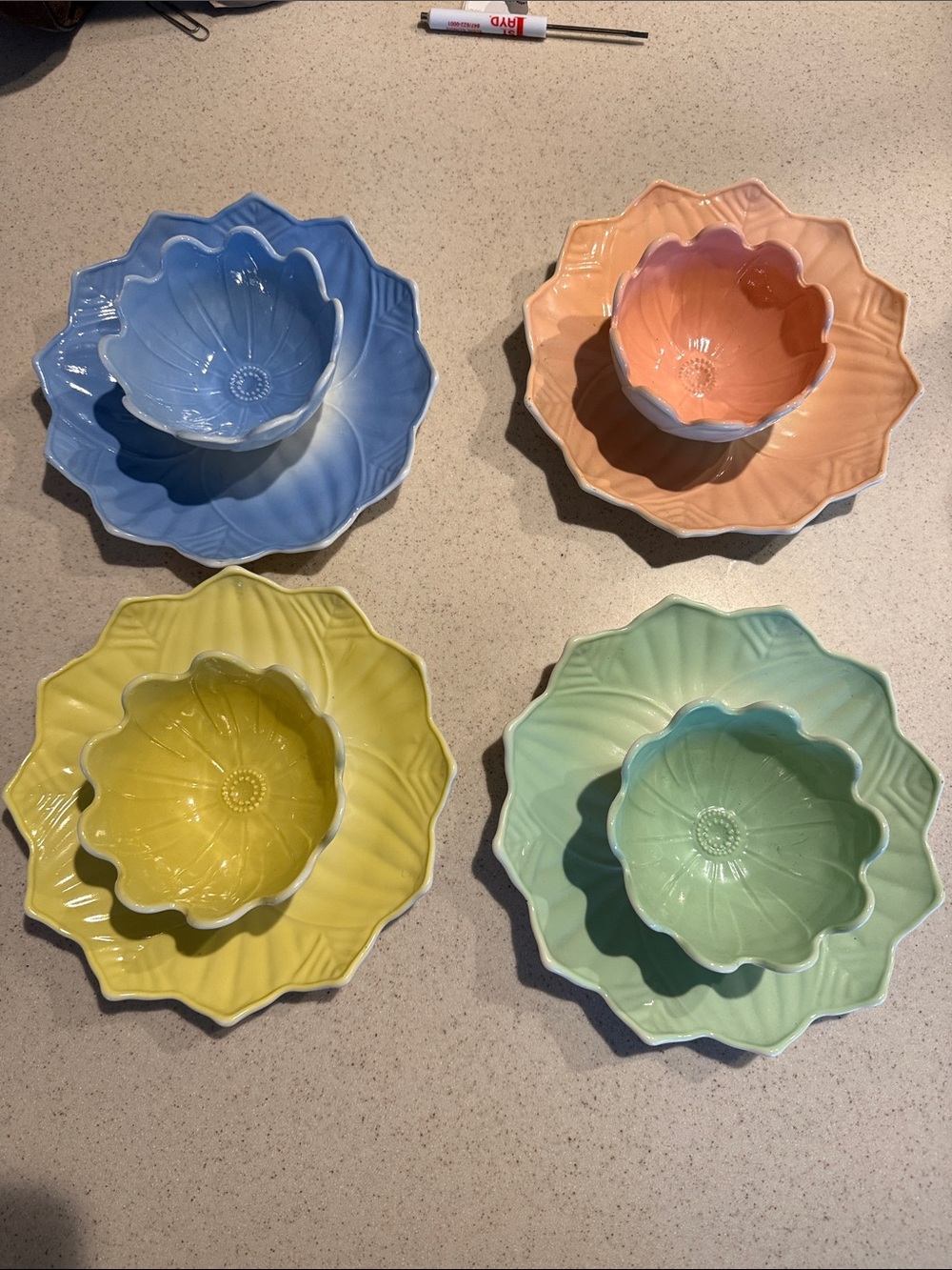 Vintage Fire King Lotus Floral Bowls and Plates Set -